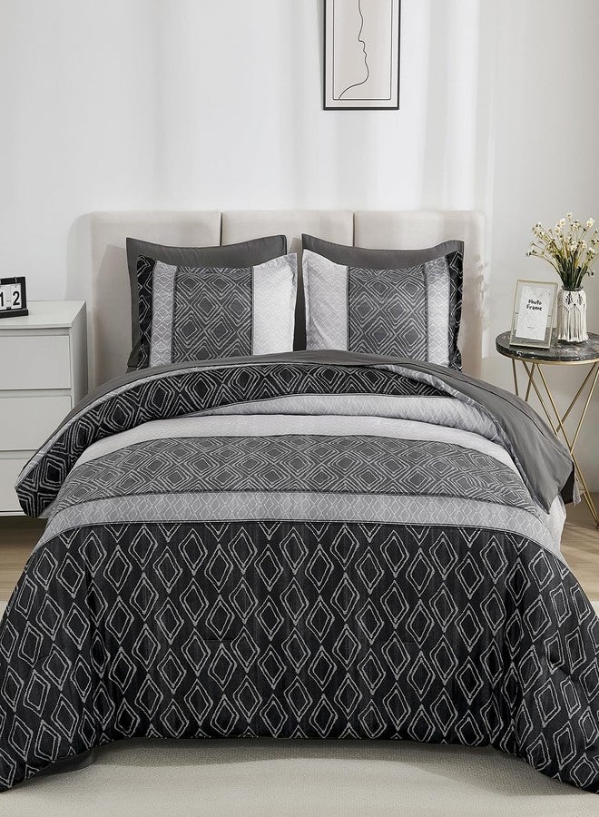 Dinjoy Black/Gray King Size Comforter Set,Boho Bed in a Bag King 7 Pieces Spft Striped Bedding Comforters Sets Spring Bed Set Complete Decor for Men Women All Season - Image 4