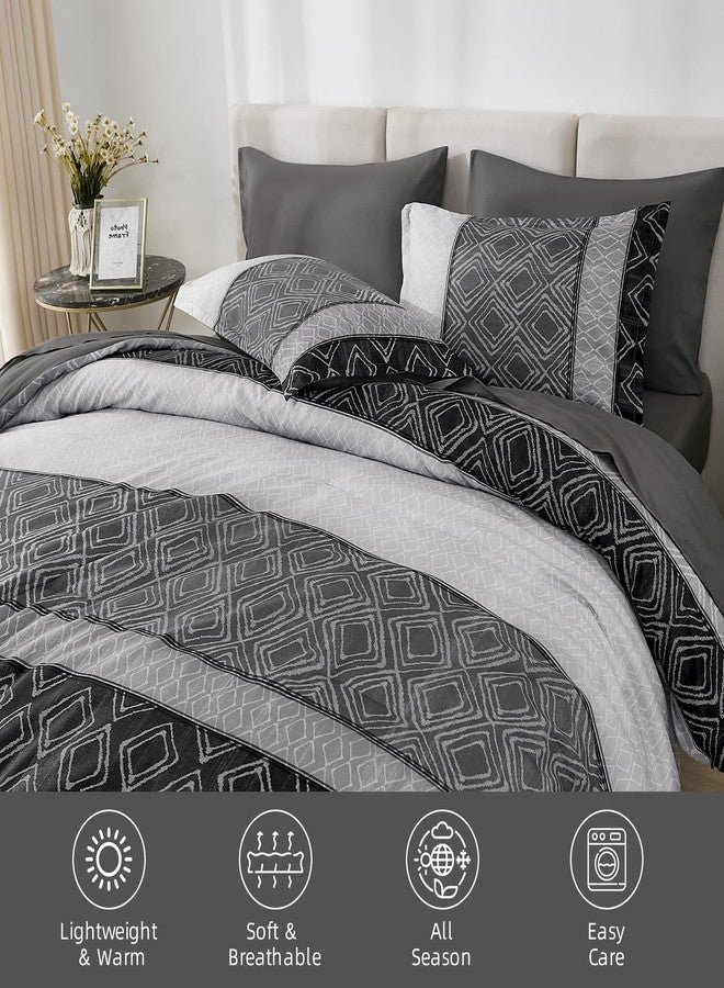 Dinjoy Black/Gray King Size Comforter Set,Boho Bed in a Bag King 7 Pieces Spft Striped Bedding Comforters Sets Spring Bed Set Complete Decor for Men Women All Season - Image 3