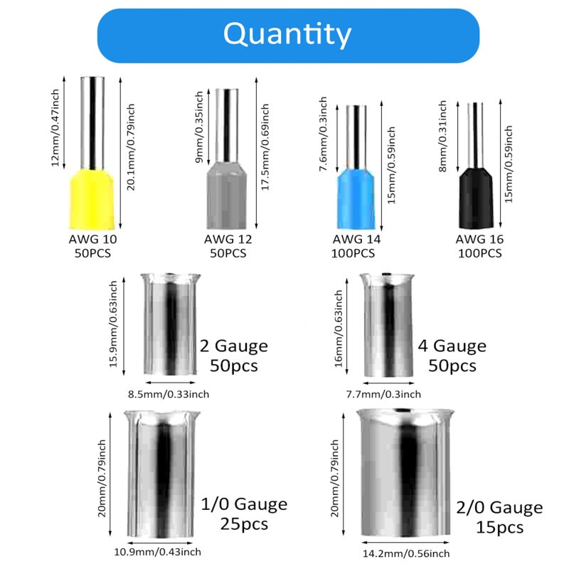440pcs Ferrule Crimping Tool Wire Ferrule Kits Terminal Connector Sleeves Wire Bifurcation Strong Conductivity Flame Retardant Insulation Strong Sealing AWG 10 12 14 16, 2 4 1/0 2/0 Gauge - Image 3