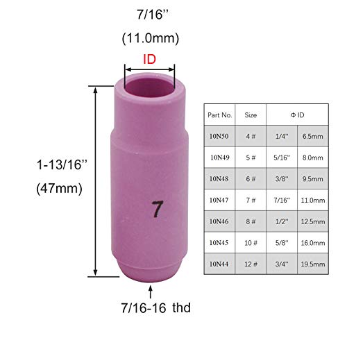 GZTIGWELD 10N47 7# TIG Alumina Nozzles Ceramic Shield Cup Fit DB PTA SR WP 17 18 26 TIG Welding Torch 10PK (10N47 7#) - Image 2