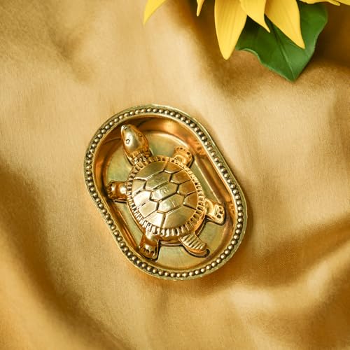 Ekhasa 100% Pure Brass Tortoise Vastu with Brass Plate | Tortoise for Good Luck for Home | Fengshui Turtle with Secret Wish & for Wealth | Kachuwa for Vastu | Good Luck Items for Office Desk & Gifts - Image 1