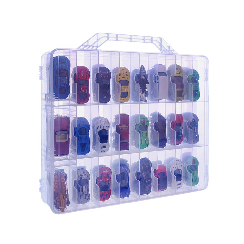 KISLANE Double Sided Toy Car & Doll Storage Case - 48 Compartments, Portable Transparent Case - Image 1