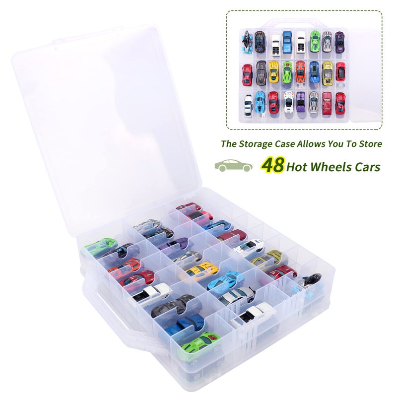 KISLANE Double Sided Toy Car & Doll Storage Case - 48 Compartments, Portable Transparent Case - Image 3