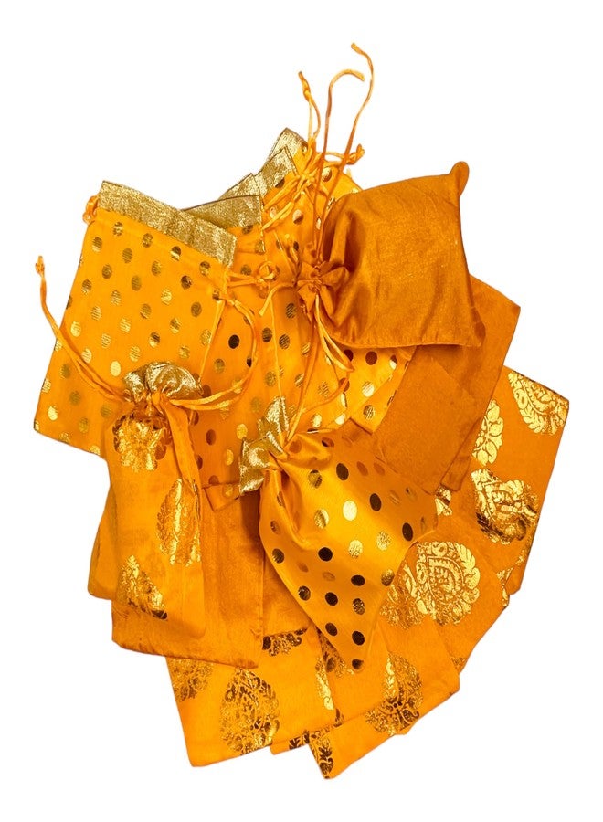 Moira 30 pcs 5X7 inch Small Size Mustard Silk Printed Potli for Gifting, Jewellery Storage, Shagun, Coin Packing - Image 1