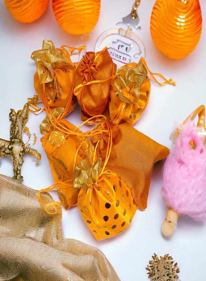 Moira 30 pcs 5X7 inch Small Size Mustard Silk Printed Potli for Gifting, Jewellery Storage, Shagun, Coin Packing - Image 5