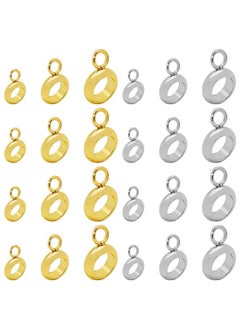 Oubaka 90Pcs 3 Sizes Stainless Steel Bail Beads Column Bail Beads Bail Tube Beads Stainless Steel Hanger Links 4/5/6Mm Inner Dia Pendant For Bracelet Necklace Jewelry Making(Gold,White K)  - Image 1