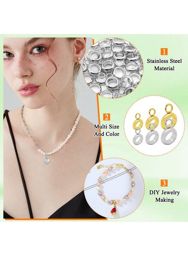 Oubaka 90Pcs 3 Sizes Stainless Steel Bail Beads Column Bail Beads Bail Tube Beads Stainless Steel Hanger Links 4/5/6Mm Inner Dia Pendant For Bracelet Necklace Jewelry Making(Gold,White K) - Image 4