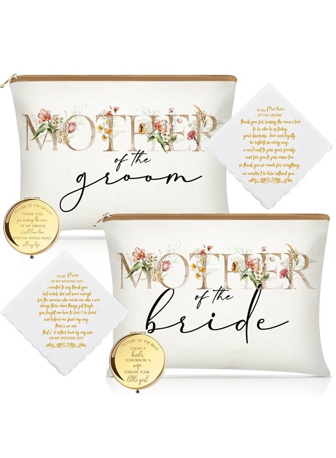 Coume 6 Pack Mother of the Groom Mother of the Bride Cosmetic Bag Wedding Gifts Mother of Bride and Groom Makeup Mirror Mom Handkerchief for Mother and Mom in Law for Engagement Favor (Fresh Flowers) - Image 1
