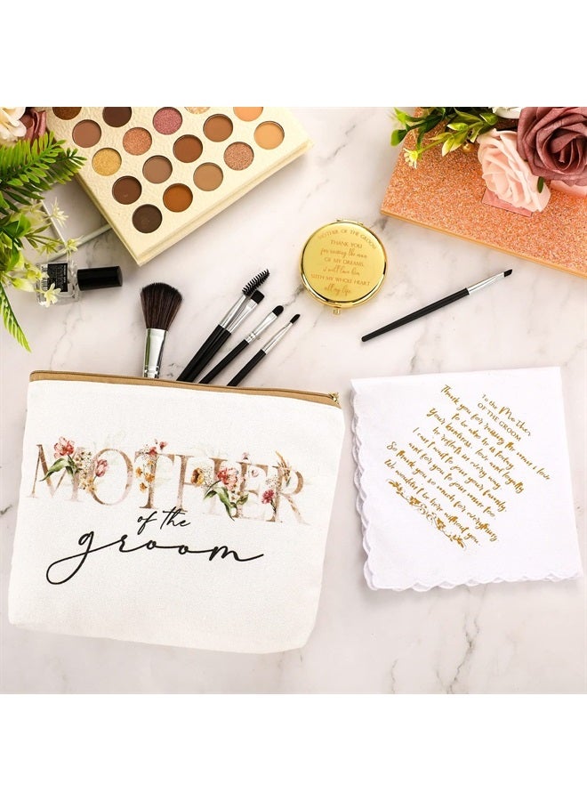 Coume 6 Pack Mother of the Groom Mother of the Bride Cosmetic Bag Wedding Gifts Mother of Bride and Groom Makeup Mirror Mom Handkerchief for Mother and Mom in Law for Engagement Favor (Fresh Flowers) - Image 4