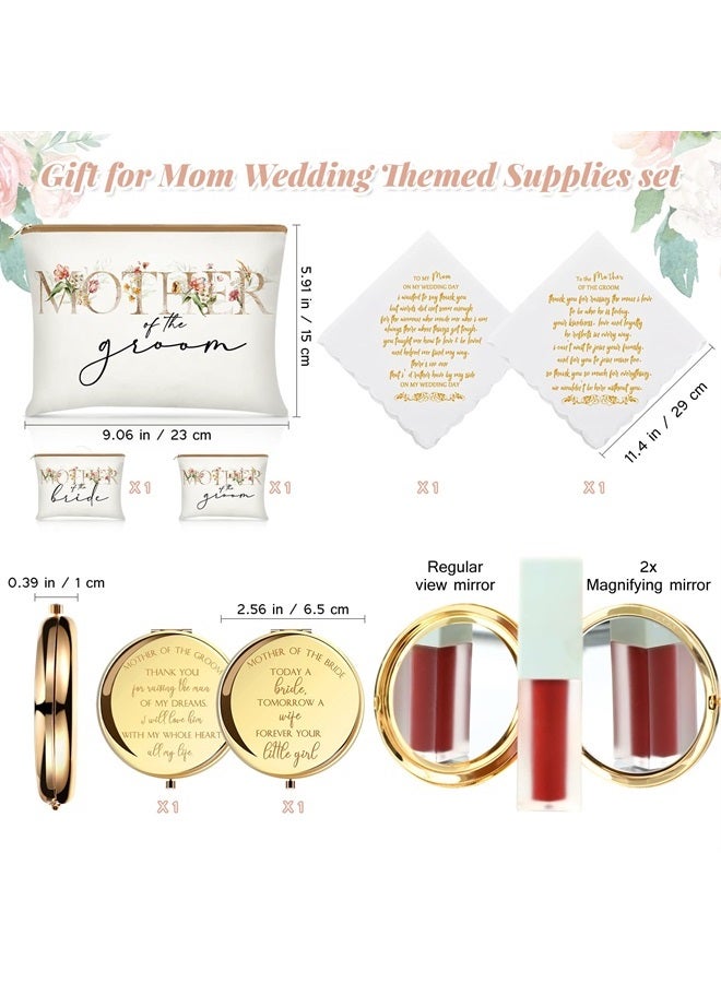 Coume 6 Pack Mother of the Groom Mother of the Bride Cosmetic Bag Wedding Gifts Mother of Bride and Groom Makeup Mirror Mom Handkerchief for Mother and Mom in Law for Engagement Favor (Fresh Flowers) - Image 2