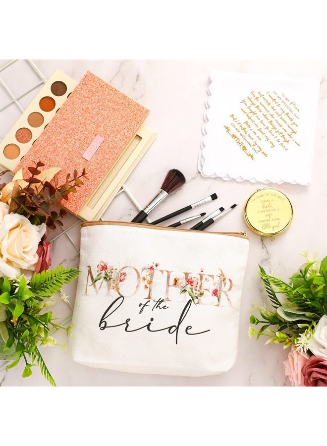 Coume 6 Pack Mother of the Groom Mother of the Bride Cosmetic Bag Wedding Gifts Mother of Bride and Groom Makeup Mirror Mom Handkerchief for Mother and Mom in Law for Engagement Favor (Fresh Flowers) - Image 3