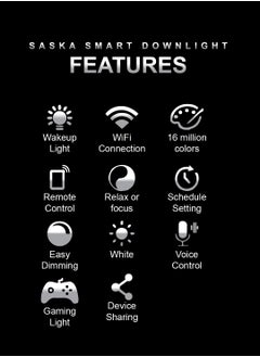 ساسكا مصباح السقف LED الذكي WIFI ، ضوء السقف متعدد الألوان القابل للتعتيم بقوة 9 واط  - Image 3