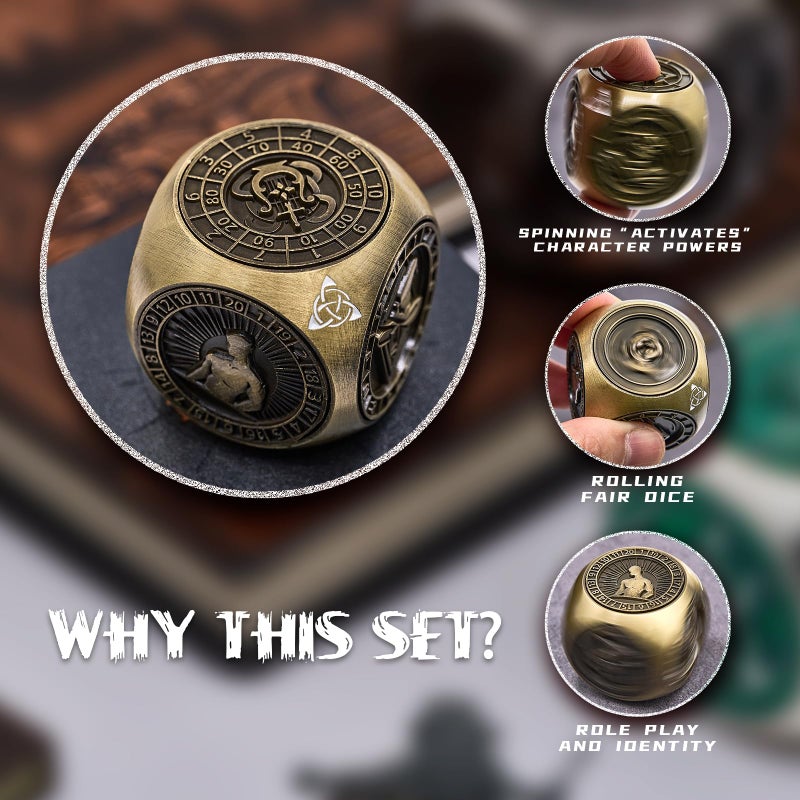 HNCCESG Metal Fidget Spinner,7 in 1 Unique Polyhedral Fantasy Gaming Dice for Tabletop RPG Accessories(Bronze) - Image 3
