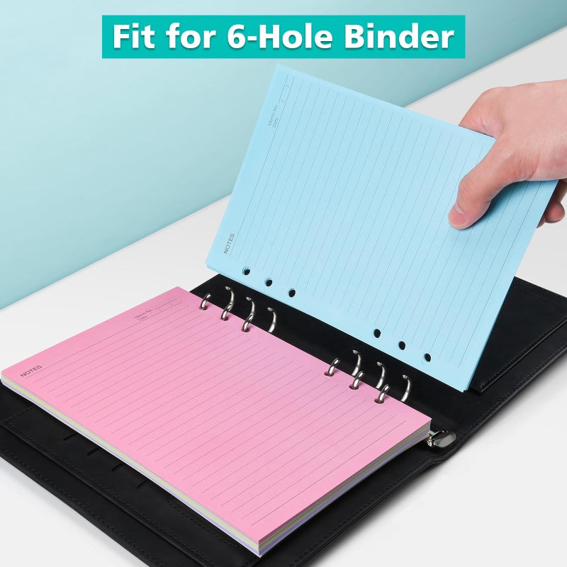 OMEYA A5 Colorful Lined Refill Paper, 120gsm Loose Leaf Paper 6 Hole, Notebook Refills for 6 Ring Refillable, Binder Notebook Plannerï¼Œ150 Sheets/300 Pages, 5.6" X 8.3" - Image 3