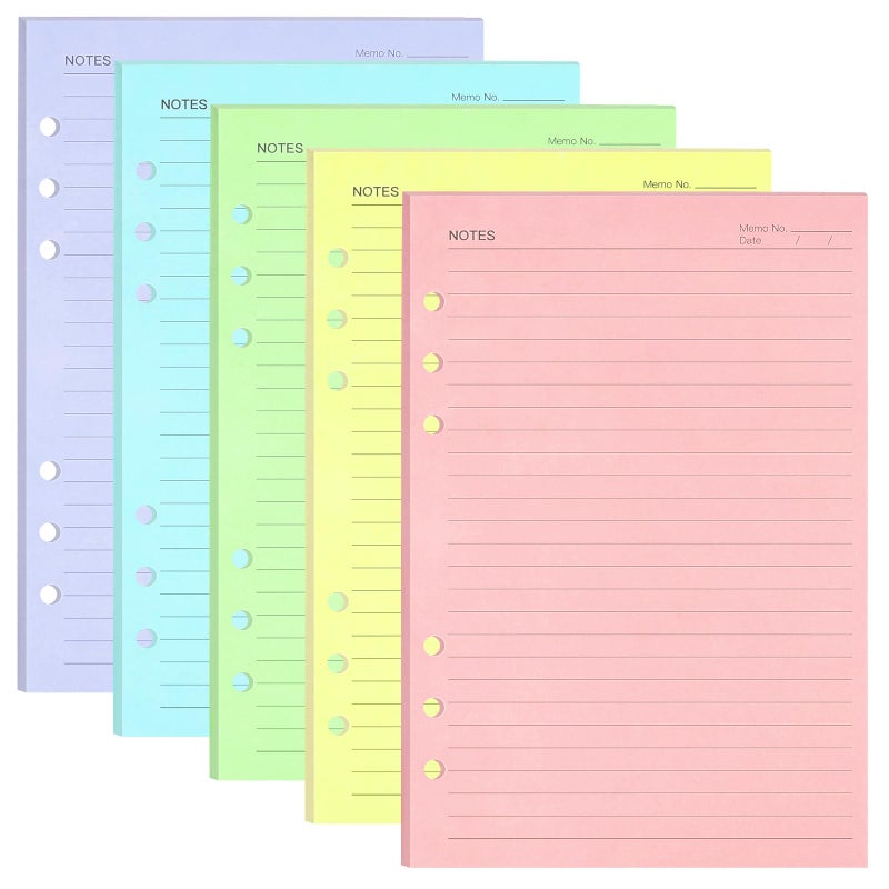 OMEYA A5 Colorful Lined Refill Paper, 120gsm Loose Leaf Paper 6 Hole, Notebook Refills for 6 Ring Refillable, Binder Notebook Plannerï¼Œ150 Sheets/300 Pages, 5.6" X 8.3" - Image 1