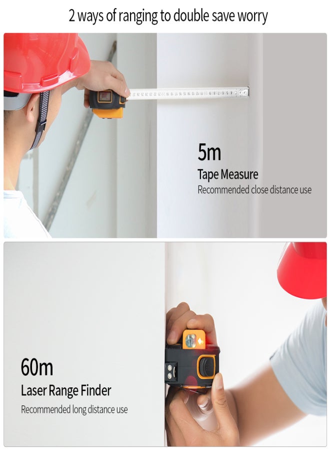 SNDWAY Digital Distance Meter Rangefinder Handheld Infrared Range Finder 2 in 1 5m Measuring Tape 60m Ruler with LCD Display - Image 4