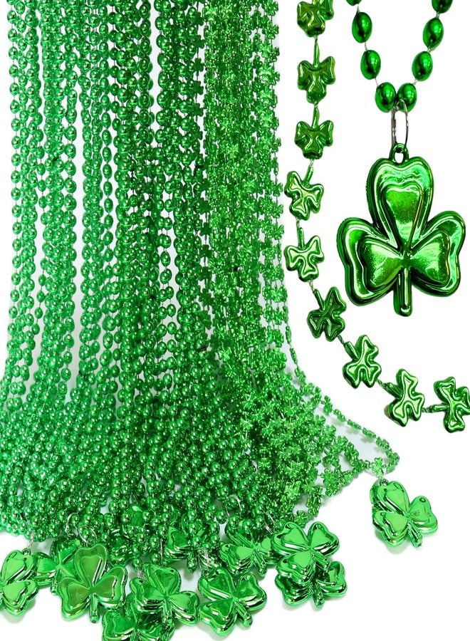 GiftExpress 72-Pack St. Patrick’s Day Green Shamrock Bead Necklaces - Metallic Party Favors, Irish Parade Accessories, Lucky Clover Decorations - Image 1