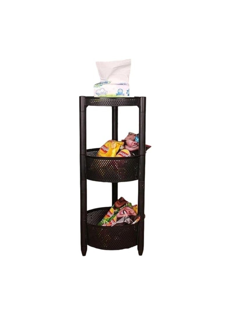 Round Trolley Kitchen Storage Cart with Fruit Vegetable Storage Baskets - Image 1