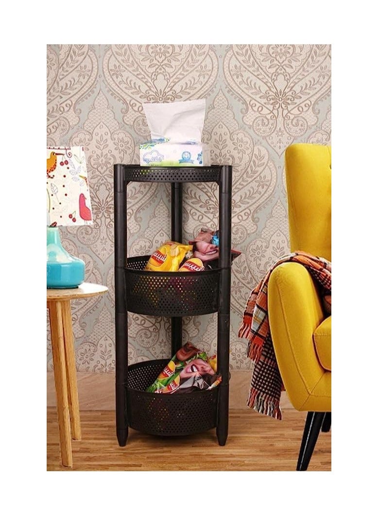 Round Trolley Kitchen Storage Cart with Fruit Vegetable Storage Baskets - Image 2