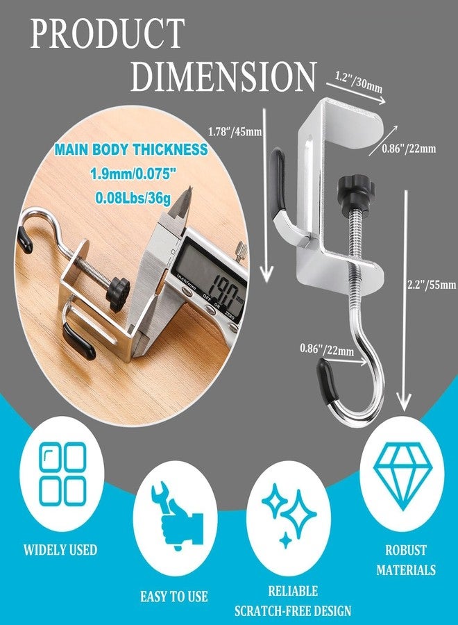 ZTOCOZ 2-Pack Adjustable Metal Handbag & Purse Desk Hooks - Portable No-Drill Clamp-On Table Hangers for Bags, Backpacks, Tote Bags & Accessories | Heavy-Duty Under-Desk Organizer for Home, Office & Dorm - Image 2