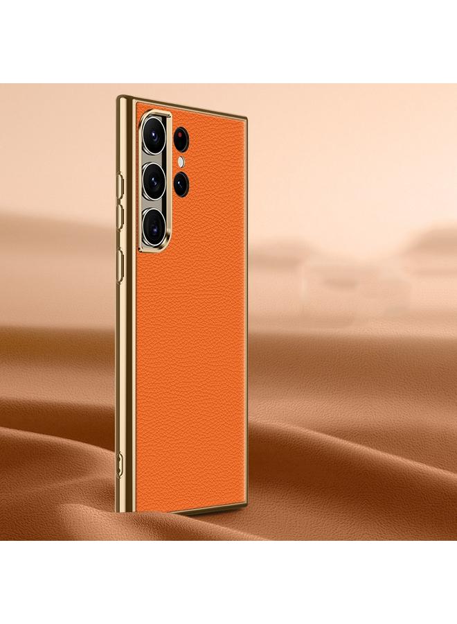 S-TOP Case For Samsung Galaxy S22 Ultra 5G Litchi Texture Genuine Leather Phone Case - Image 1