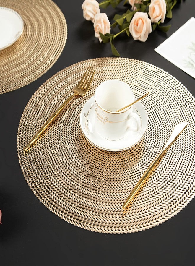 Mabbcoo Round Placemats Set of 8, 15 Inch Vinyl Placemats Hollow Out Washable and Wipeable Gold Circle Place Mats Dining Table Mats for Anniversary Dinner Kitchen Decorations - Image 2