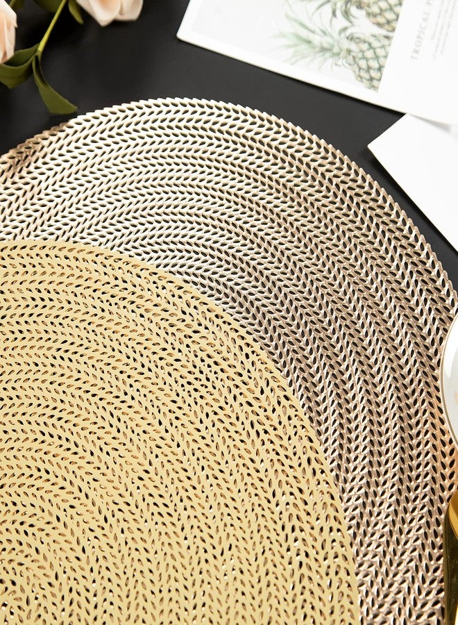Mabbcoo Round Placemats Set of 8, 15 Inch Vinyl Placemats Hollow Out Washable and Wipeable Gold Circle Place Mats Dining Table Mats for Anniversary Dinner Kitchen Decorations - Image 5