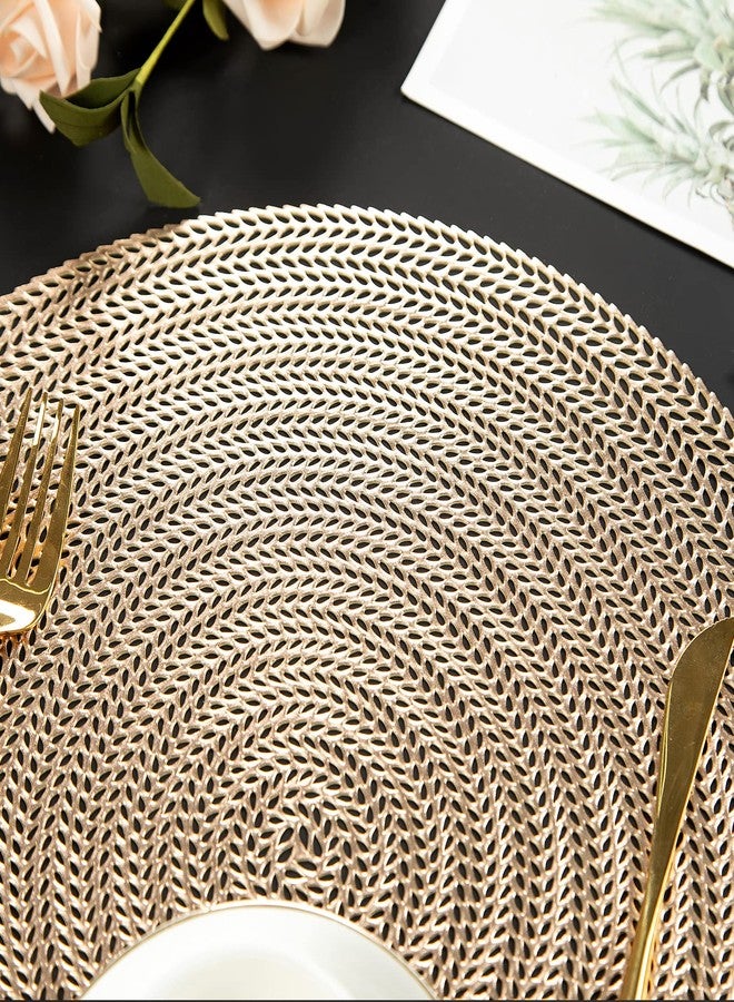 Mabbcoo Round Placemats Set of 8, 15 Inch Vinyl Placemats Hollow Out Washable and Wipeable Gold Circle Place Mats Dining Table Mats for Anniversary Dinner Kitchen Decorations - Image 4