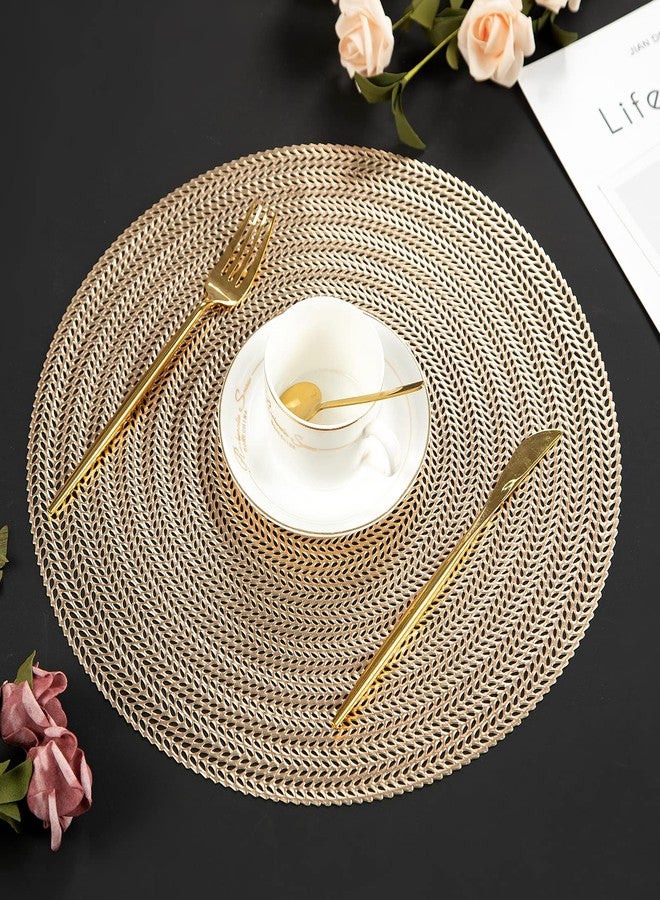 Mabbcoo Round Placemats Set of 8, 15 Inch Vinyl Placemats Hollow Out Washable and Wipeable Gold Circle Place Mats Dining Table Mats for Anniversary Dinner Kitchen Decorations - Image 3