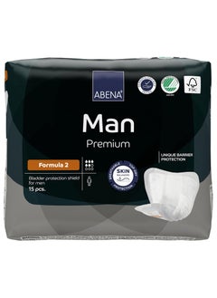 Abena Man Formula 2 Incontinence Pads for Men, Eco-Labelled Mens Incontinence Pads, Extra Protection, Breathable & Comfortable with Fast Absorption, Discreet - 700ml Absorbency, 15PK