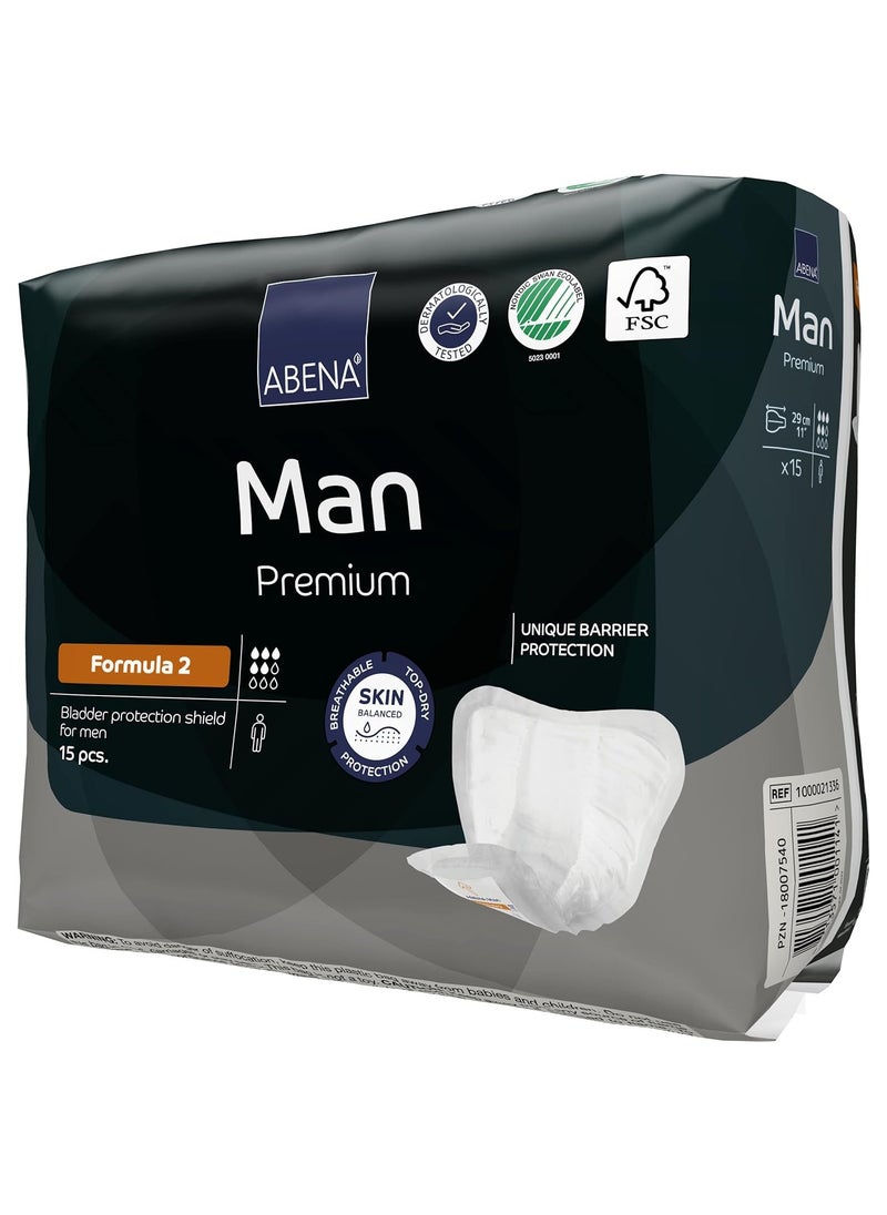 Abena - Abena Man Formula 2 Incontinence Pads for Men, Eco-Labelled Mens Incontinence Pads, Extra Protection, Breathable & Comfortable with Fast Absorption, Discreet - 700ml Absorbency, 15PK - Image 1