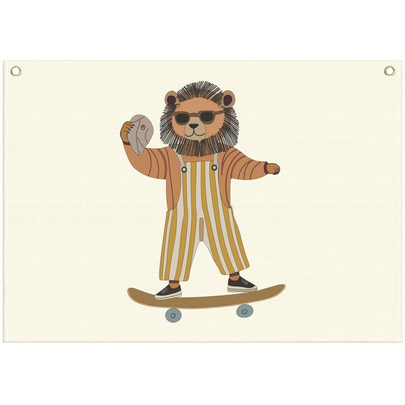 Sioial Lion Skateboarding Nursery Rectangular Canvas BannerFlag Wall Sign Decor for Toddler Boys KidsBaby Room Playroom Reading Room Bedroom Dorm DecorBaby Shower Birthday Christmas Gift - Image 2