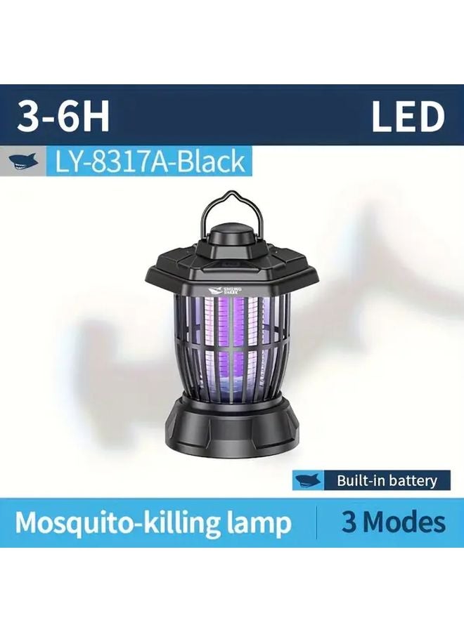 Black Smiling Shark LED Lantern Fly Zapper Rechargeable USB C Camping Light Outdoor Indoor - Image 1