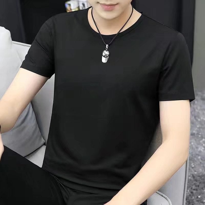 Summer New Short-sleeved T-shirt Mens Business Breathable Solid Color Ice Silk Thin Lel Trendy Mens POLO Shirt for Men Black short sleeves 