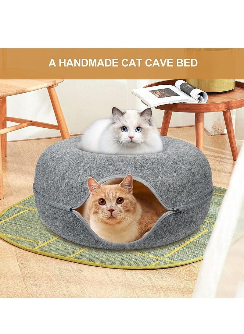 DMG TECH Cat Tunnel Bed Cat Tunnels for Indoor Cats Cat Hideaway Folded Cat Donut Tunnel Detachable Round Felt Washable Interior Cat Play Tunnel for Res  - Image 3
