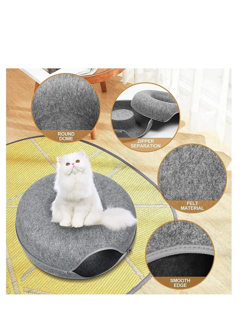 DMG TECH Cat Tunnel Bed Cat Tunnels for Indoor Cats Cat Hideaway Folded Cat Donut Tunnel Detachable Round Felt Washable Interior Cat Play Tunnel for Res  - Image 2