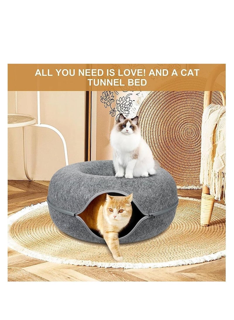 DMG TECH Cat Tunnel Bed Cat Tunnels for Indoor Cats Cat Hideaway Folded Cat Donut Tunnel Detachable Round Felt Washable Interior Cat Play Tunnel for Res  - Image 5