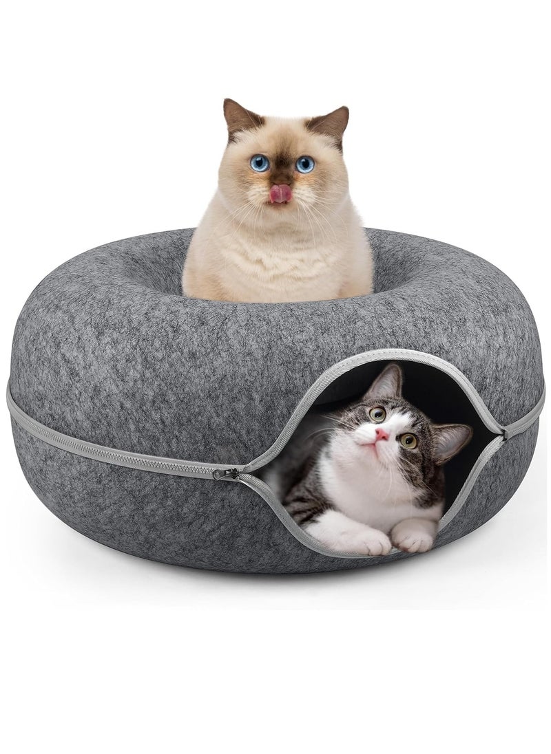 DMG TECH Cat Tunnel Bed Cat Tunnels for Indoor Cats Cat Hideaway Folded Cat Donut Tunnel Detachable Round Felt Washable Interior Cat Play Tunnel for Res  - Image 1