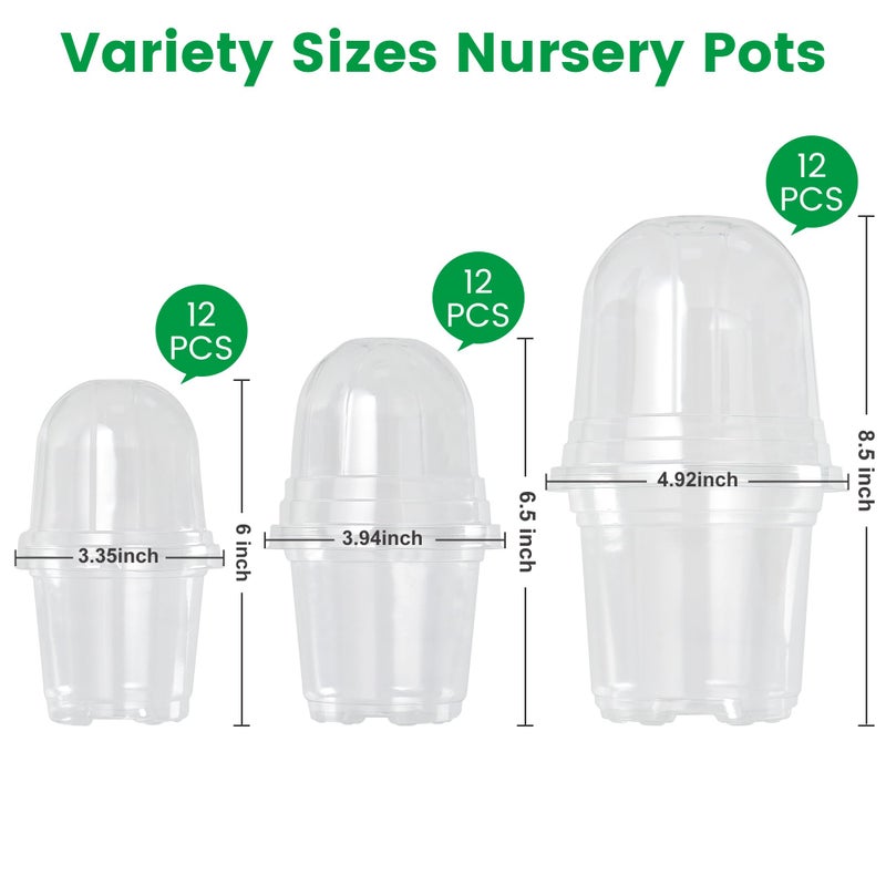 Bluepro 36 Packs 5/4/3.5 Inch Clear Nursery Pots With Humidity Domes  Transparent Plant Pots With Drainage Holes  Variety Pack Seed Starting Pots For Succulents  Flowers And Cactus - Image 2