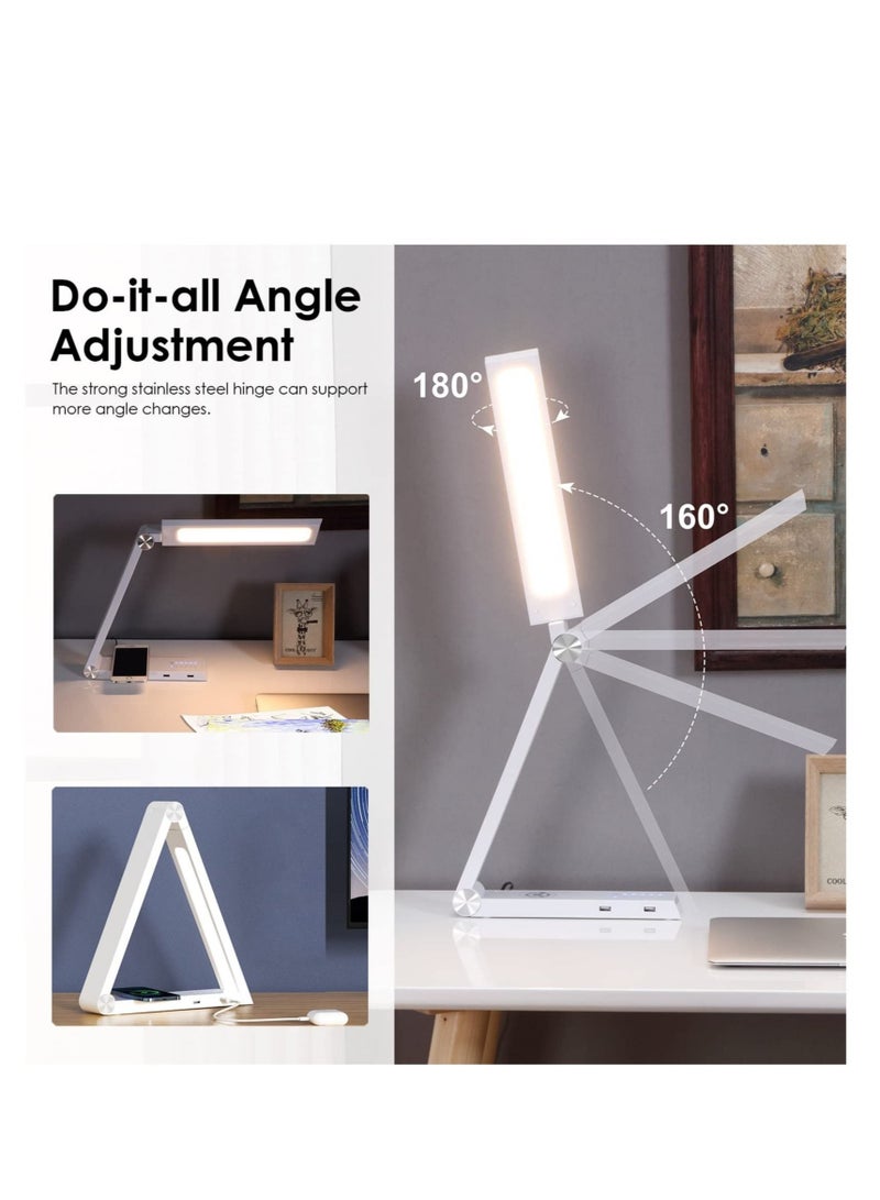 Captaintech Triangle LED Desk Lamp, 10W Fast Wireless Charger, Foldable Rechargeable Eye-Caring Desk Lamp, Suitable for Desk, Home, Office (White) - Image 5