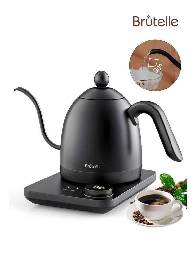 بريتيل غلاية كهربائية برقبة إوزة لتحضير القهوة V60 – غلاية شاي بسعة 0.8 لتر، بقوة 1200 واط، زر دوار لتعديل درجة الحرارة، مع خاصية العزل الحراري وتسخين سريع – مثالية لتحضير القهوة بالتقطير في المنزل أو المكتب – باللون الأسود غير اللامع. - Image 1