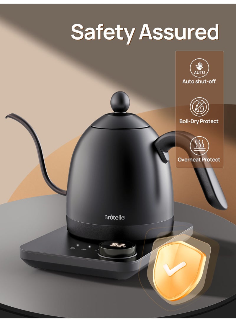 بريتيل غلاية كهربائية برقبة إوزة لتحضير القهوة V60 – غلاية شاي بسعة 0.8 لتر، بقوة 1200 واط، زر دوار لتعديل درجة الحرارة، مع خاصية العزل الحراري وتسخين سريع – مثالية لتحضير القهوة بالتقطير في المنزل أو المكتب – باللون الأسود غير اللامع. - Image 4