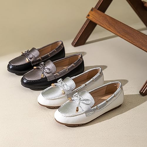 XRKJ Women’s Loafer Casual On Flat Shoes Classy and Comfortable Slip On Flat Shoes (Silver Black 7.5) - Image 3
