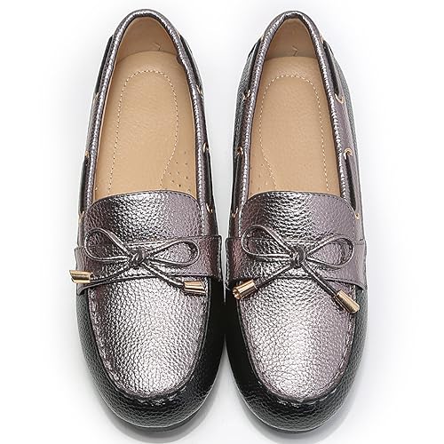 XRKJ Women’s Loafer Casual On Flat Shoes Classy and Comfortable Slip On Flat Shoes (Silver Black 7.5) - Image 4