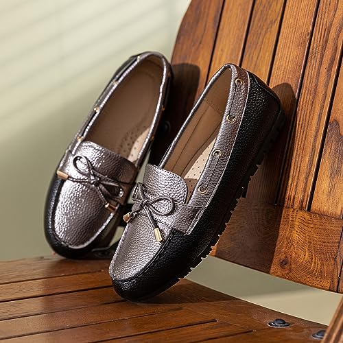 XRKJ Women’s Loafer Casual On Flat Shoes Classy and Comfortable Slip On Flat Shoes (Silver Black 7.5) - Image 2