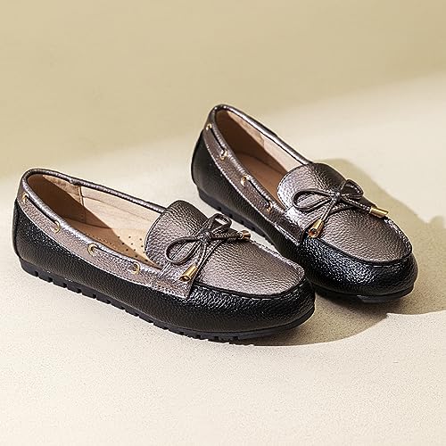 XRKJ Women’s Loafer Casual On Flat Shoes Classy and Comfortable Slip On Flat Shoes (Silver Black 7.5) - Image 5