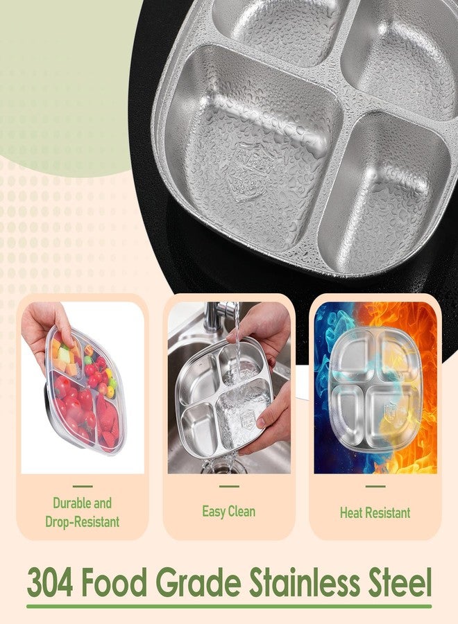 SHENLIU 6 Pack Stainless Steel Snack Containers with Lids, Reusable 4 Compartments Bento Boxes Snack Lunch Box Portion Control Plate for Divided Food Storage Container for Home Travel Camping - Image 4