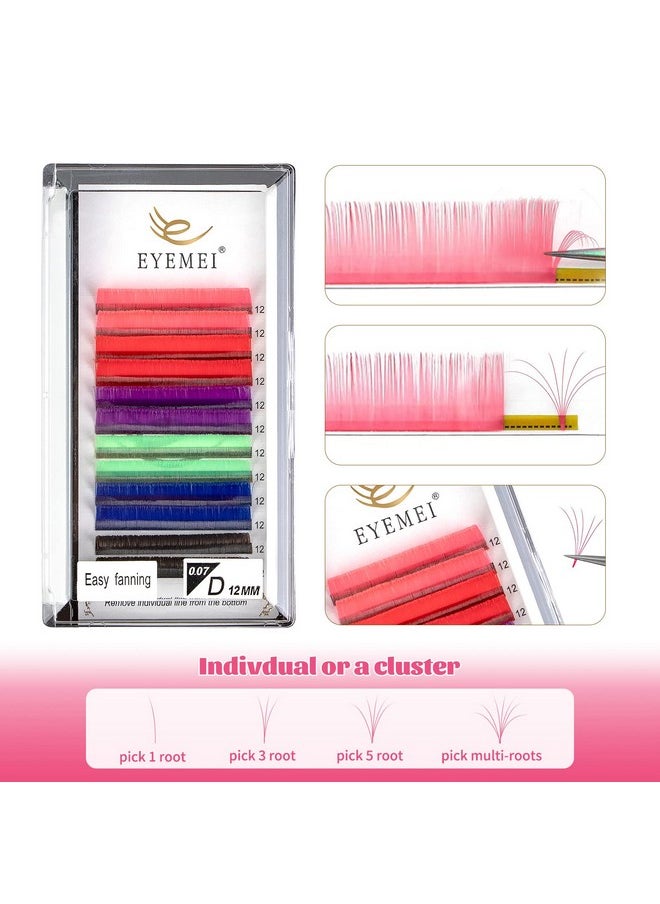 EYEMEI - Colored Lash Extensions Easy Fan Volume Lashes 0.07 D 13Mm Curl Pink White Red Purple Blue Green Dark Brown Mixed Individual Lash Extensions Self Fanning Volume Lash (0.07D 13Mm) - Image 1