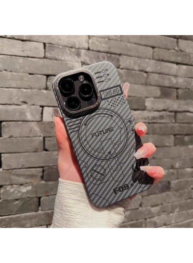 عام مناسبة ل فون 16 بروماكس / 16 برو حالة الهاتف المحمول ، الشعور التكنولوجي ، ألياف الكربون الملمس ، ماتي المغناطيسي المضادة للسقوط الغطاء الواقي - Image 1