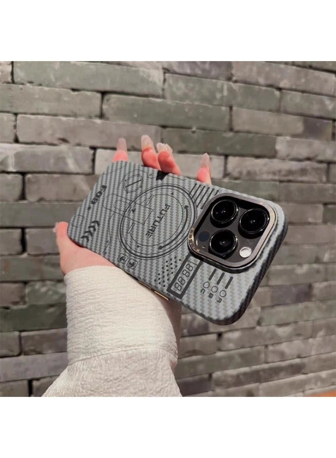 عام مناسبة ل فون 16 بروماكس / 16 برو حالة الهاتف المحمول ، الشعور التكنولوجي ، ألياف الكربون الملمس ، ماتي المغناطيسي المضادة للسقوط الغطاء الواقي - Image 2